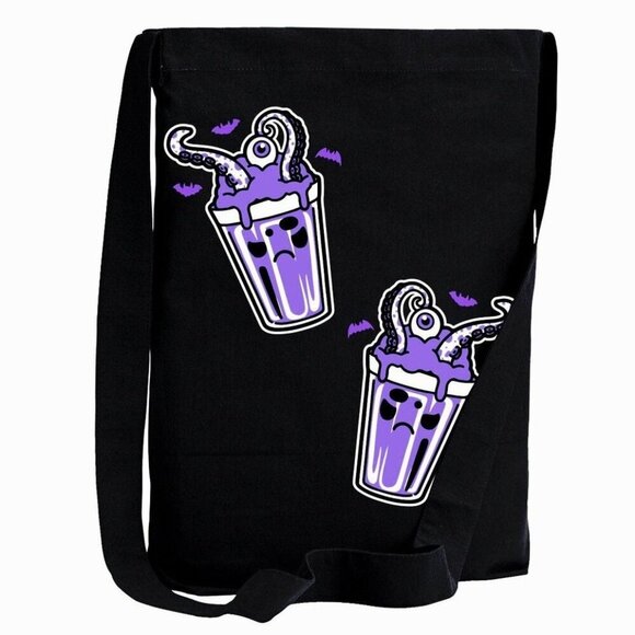 Too Fast Monster Milkshake Tote | Black Purple Canvas Sling Bag NWT Alt-Core - Picture 1 of 3